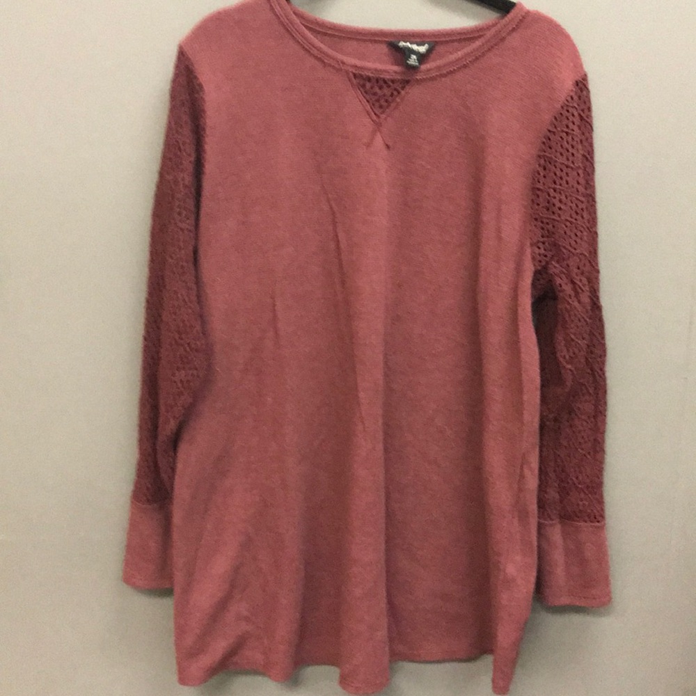 Lucky 2x BOHO waffle knit w/ crocheted sleeves